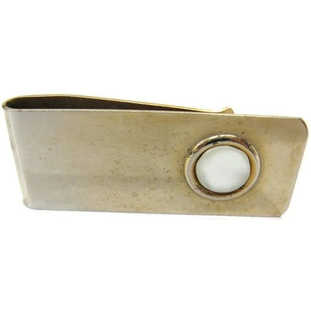 Vintage Money Clip Gold Tone MOP Men Wallet ID Credit Card Holder